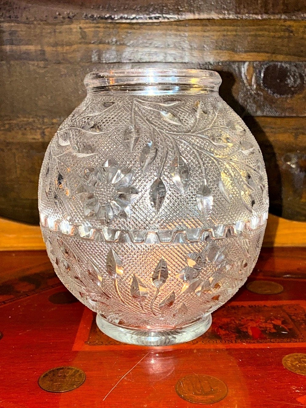 Vintage Fenton fireball fairy lamp with roselin pattern